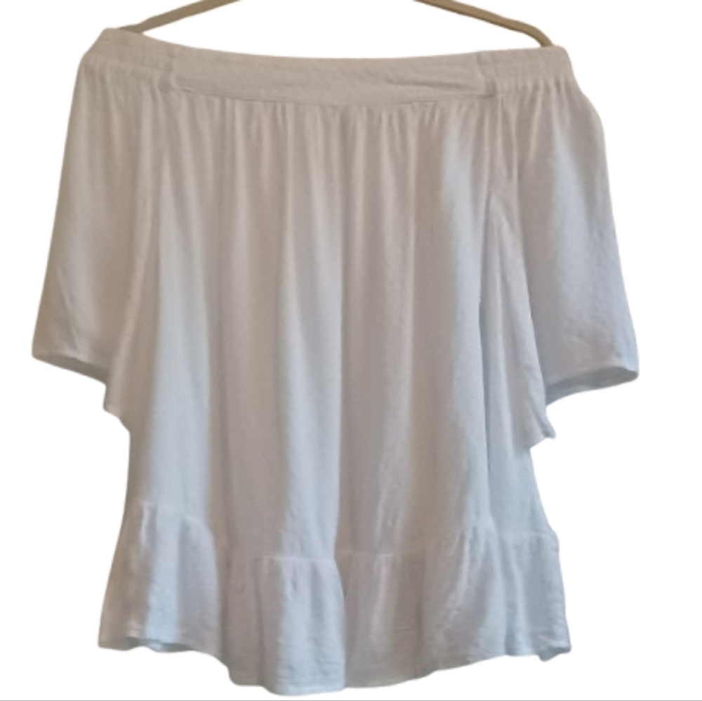 Crown & Ivy Small Off Shoulder Peasant Top White Ruffle Hem Short Sleeve Boho...